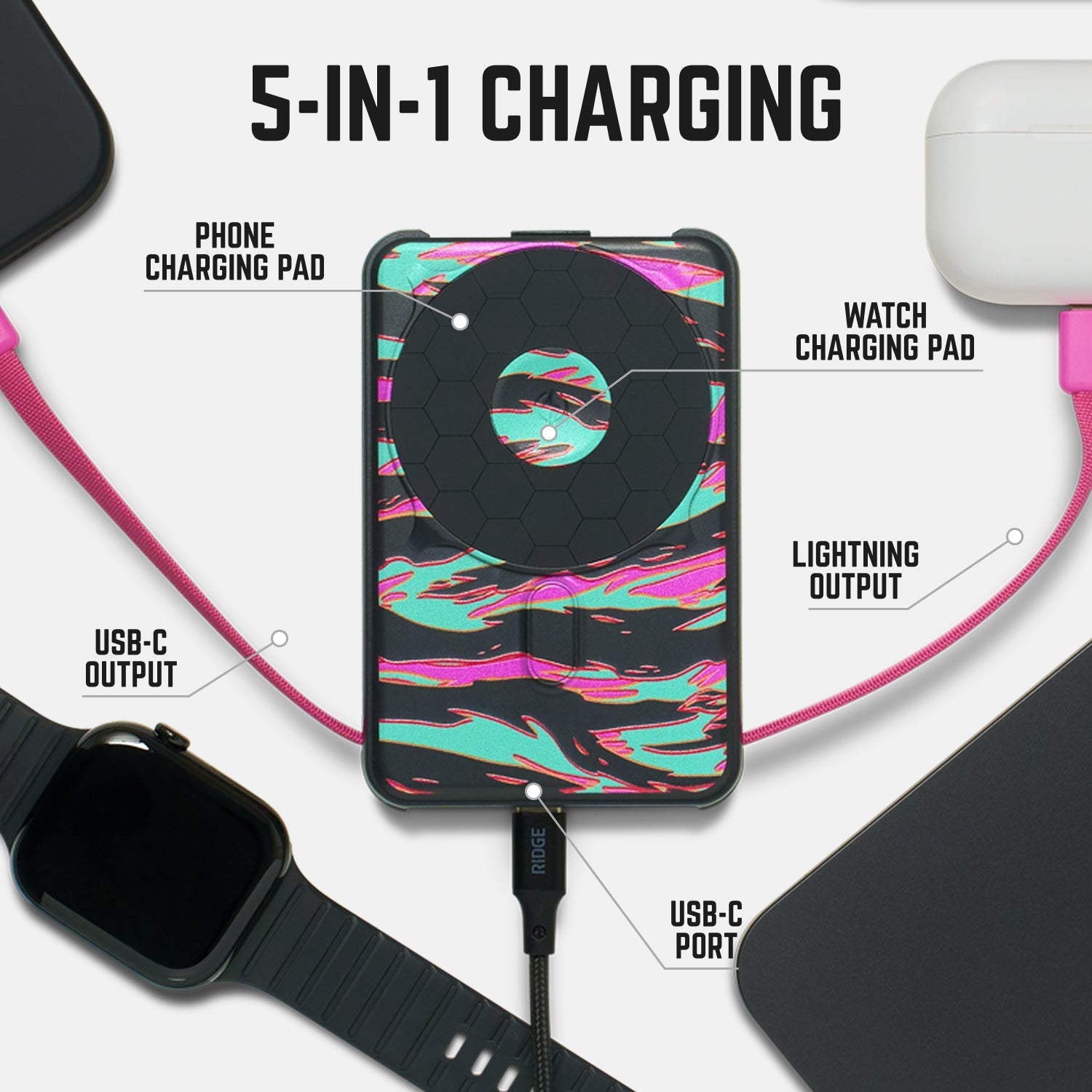 Ridge Power Bank - 10k mAh Bundle - Neon Tiger - 3-Pack